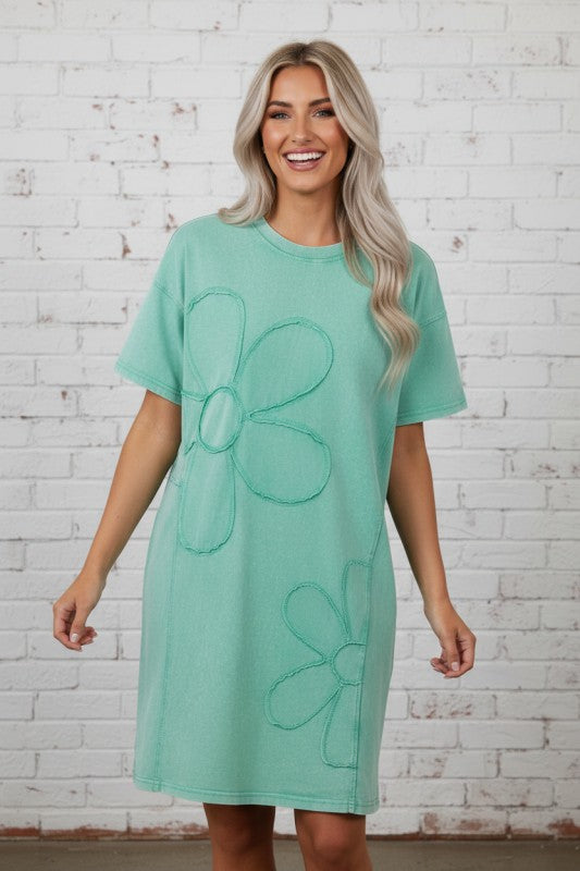 Flower Patchwork Mineral Wash Mini T-Shirt Dress Country Charm Boutique Flower Patchwork Mineral Wash Mini T-Shirt Dress Country Charm Boutique